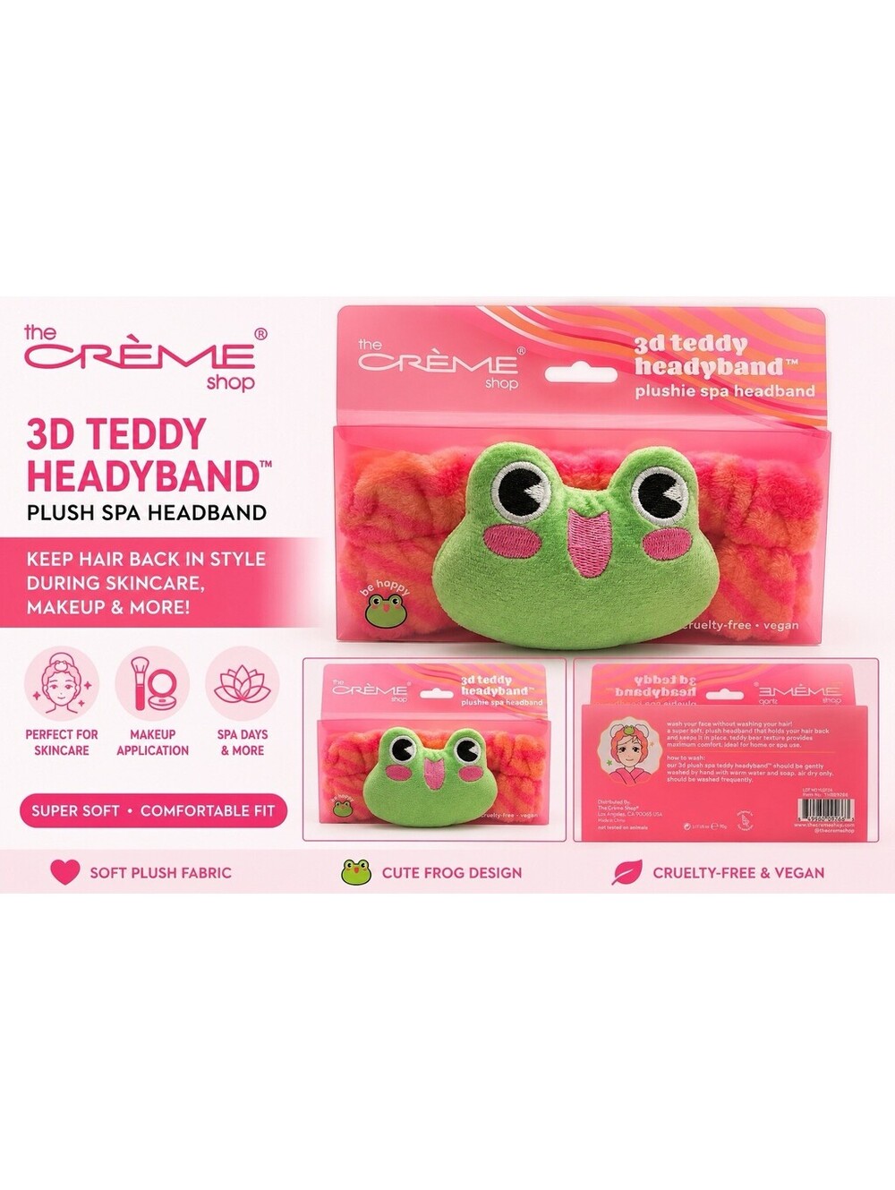 The Crème Shop 3D Teddy Headyband Plush Spa Headband Green Frog NWT Cute